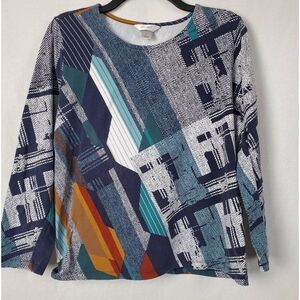 CJ Banks X (14) Plus 0x  Navy Print Blouse